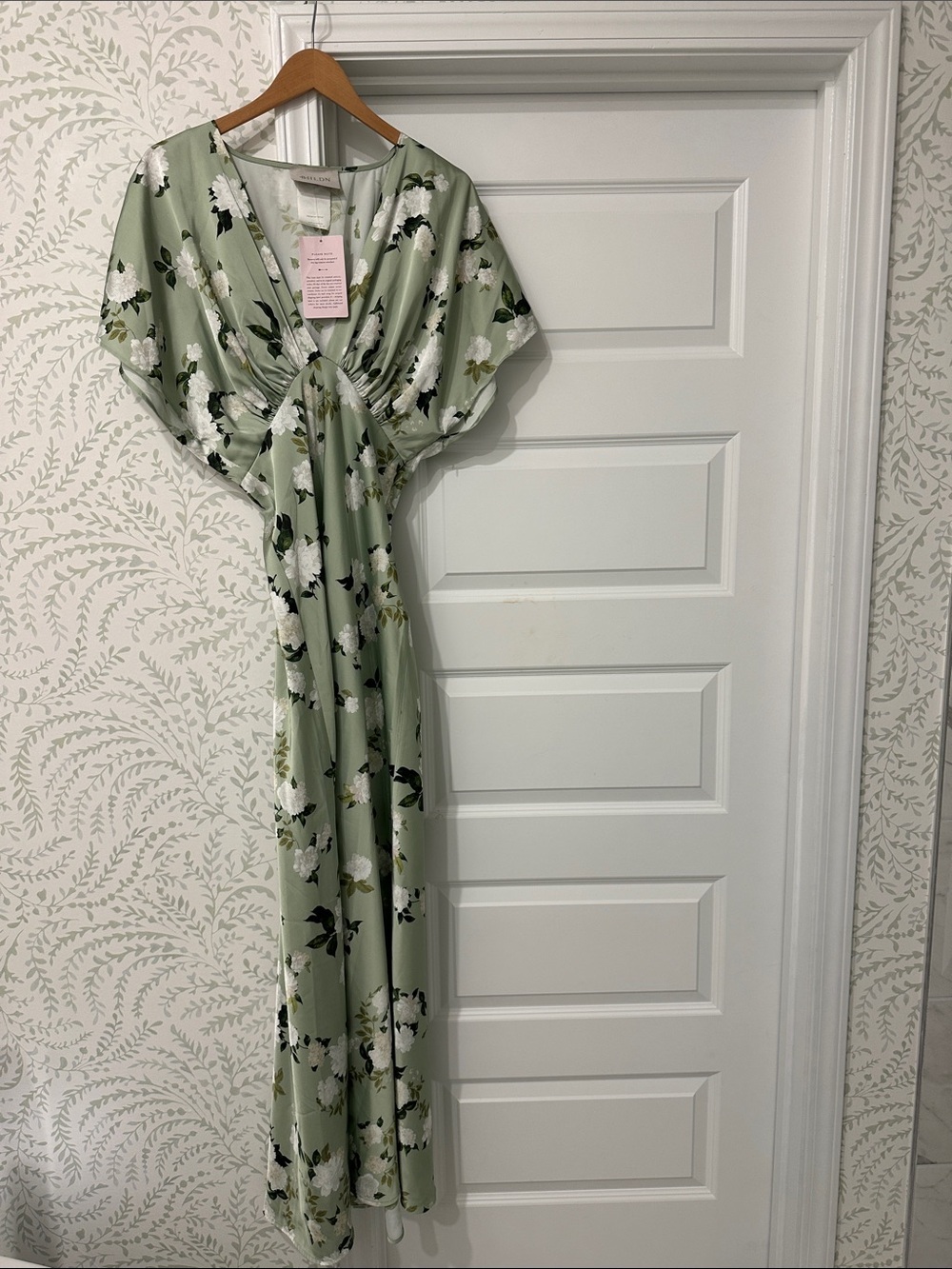 BHLDN Pale Sage Green Floral V-Neck Maxi Dress NWT - Picture 4 of 6